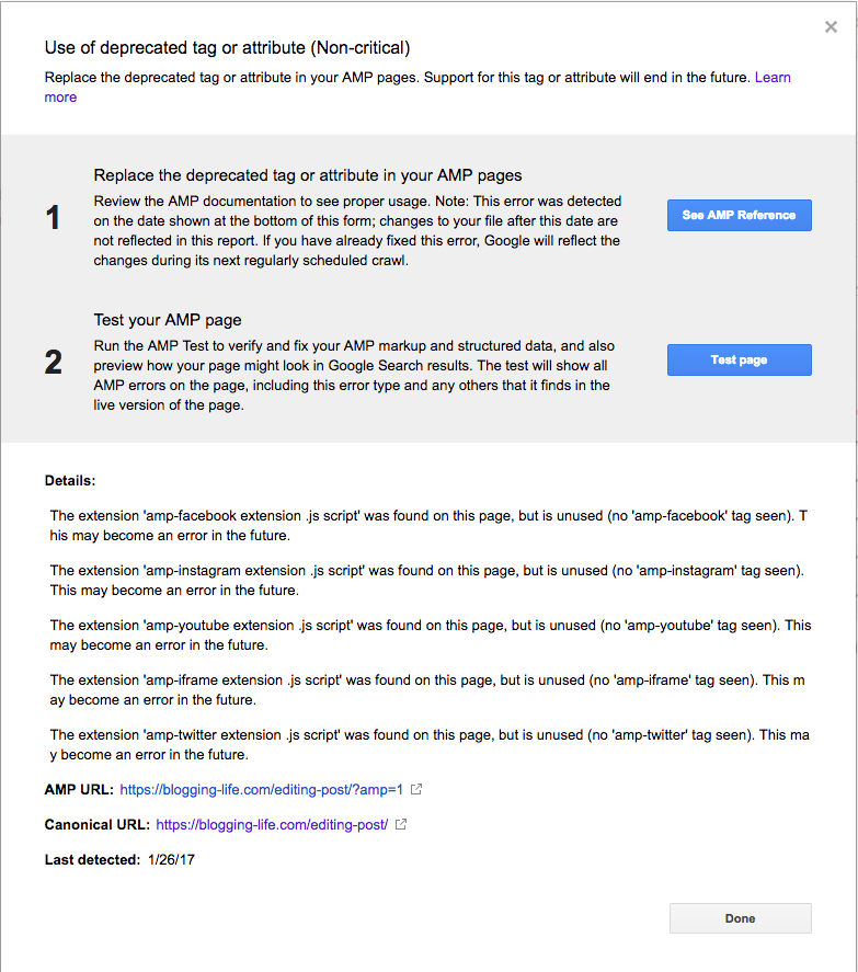 deprecated tag or attribute warning
